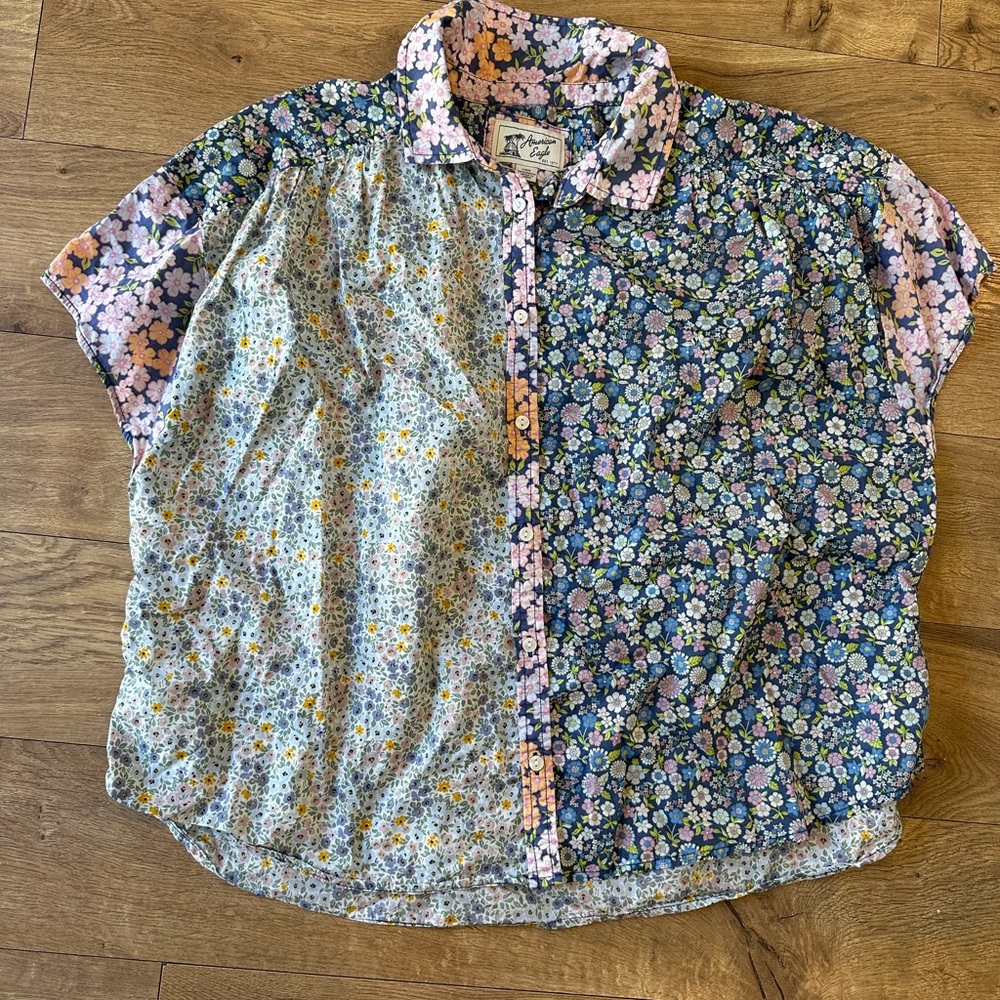 Womens Vintage American Eagle Patchwork Calico Cotton Buttonup Cottagecore Large